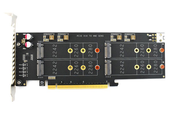 PCIe Gen5 x16 转四个 M.2 的工业级 Low Profile 转接卡